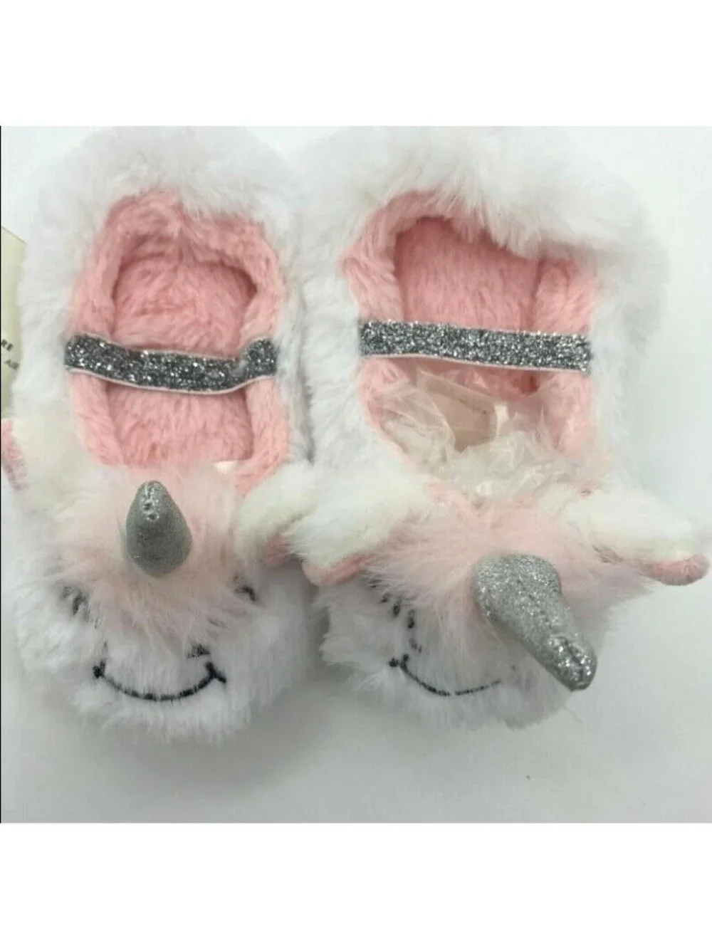 Cat & Jack toddler Girls Unicorn Plush Slippers W/ Strap-White-Size 12/24M